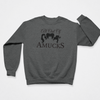 Dark gray cozy sweatshirt with the phrase "All Out of Amucks" featuring silhouettes of Hocus Pocus sisters, perfect for Halloween or fans of witch-themed humor.