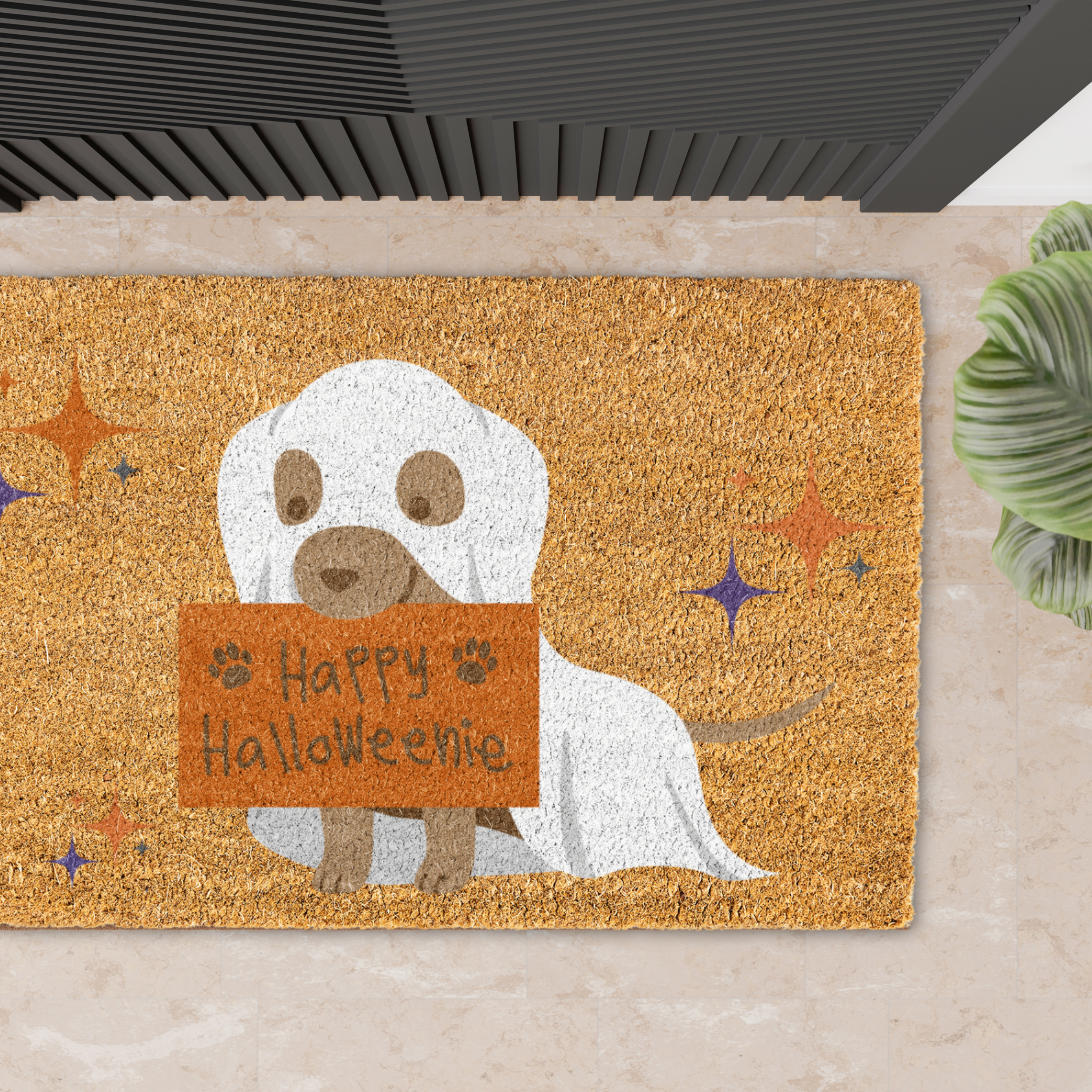 Happy Halloweenie Coir Welcome Mat