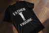 A black shirt laying flat with the phrase 'Father Figure,' making it a funny and custom Father's Day gift for dads. Perfect for those looking for unique and humorous dad shirts.