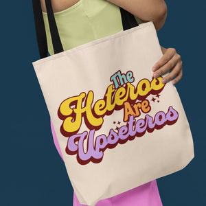 The Heteros Are Upseteros Retro Tote Bag | Pride Month Tote