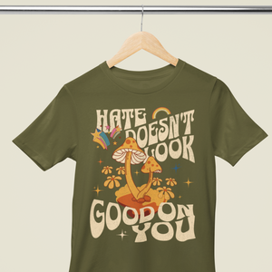 Hate Doesn't Look Good On You Retro Pride Shirt