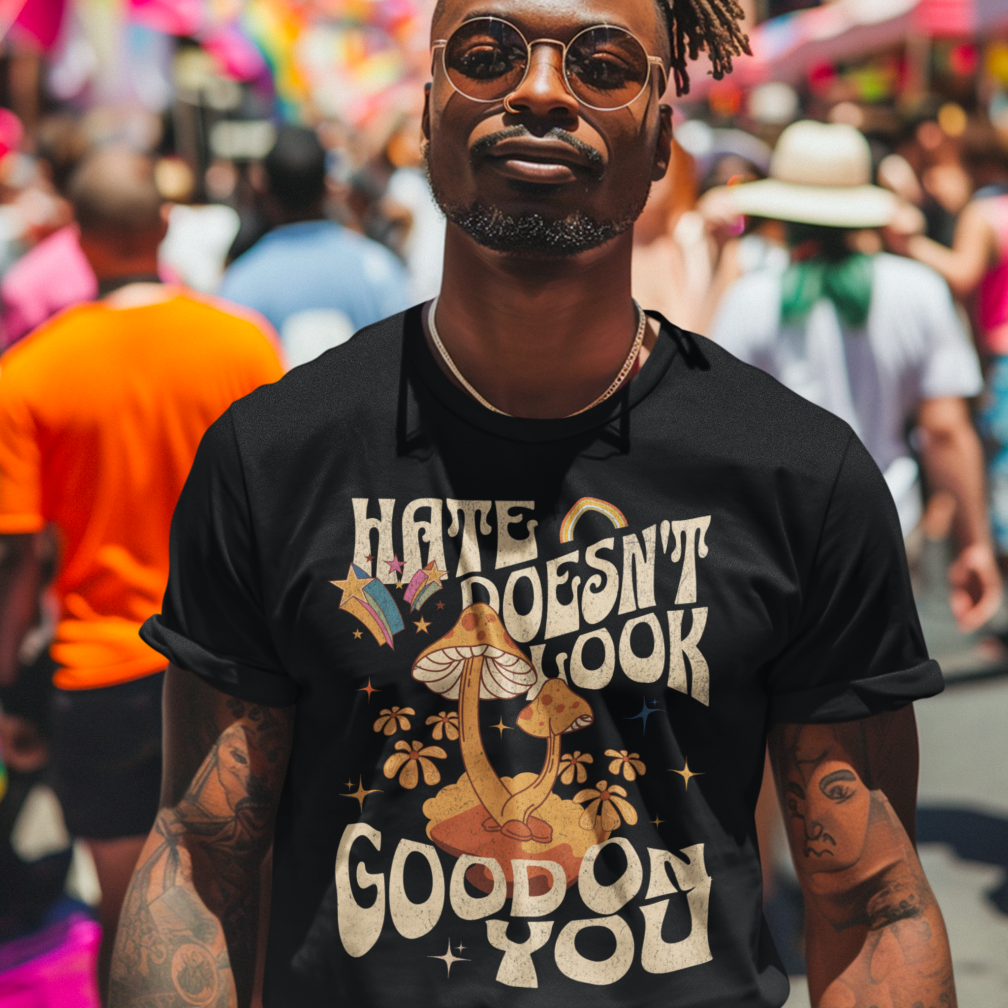 Hate Doesn't Look Good On You Retro Pride Shirt